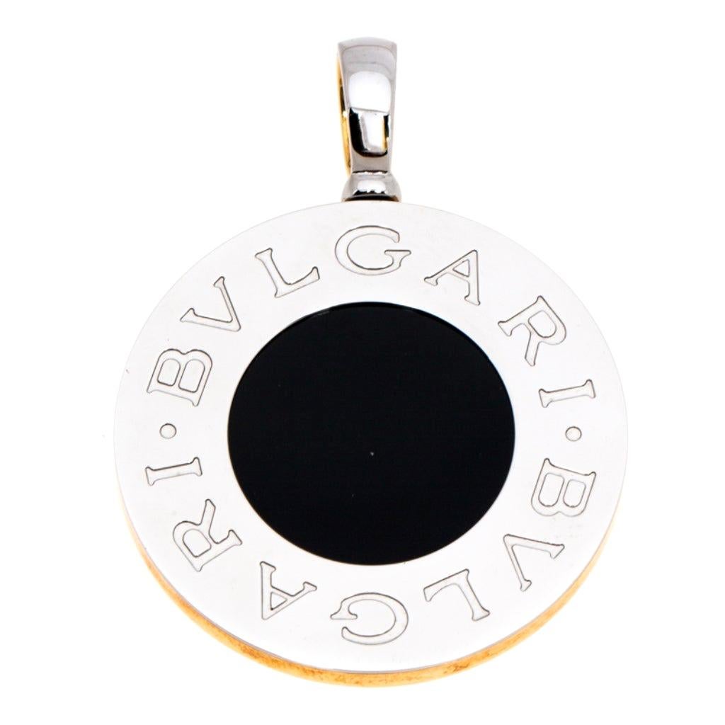 Onyx Stainless Steel & Mother of Pearl 18K Yellow Gold Reversible Large Pendant