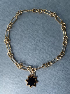 Star Pendant Necklace - Onyx Stone - Gold Plated 18" Choker - J Dauphin