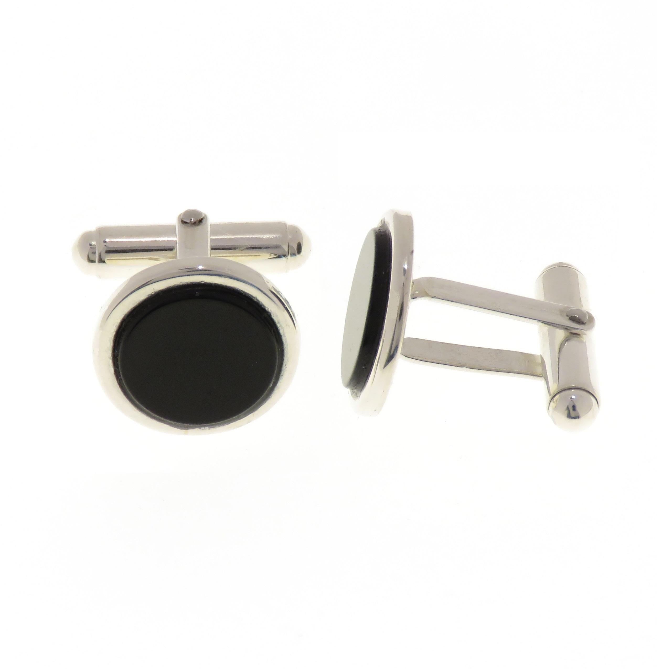 Contemporary Onyx Sterling Silver Cufflinks Handcrafted in Italy