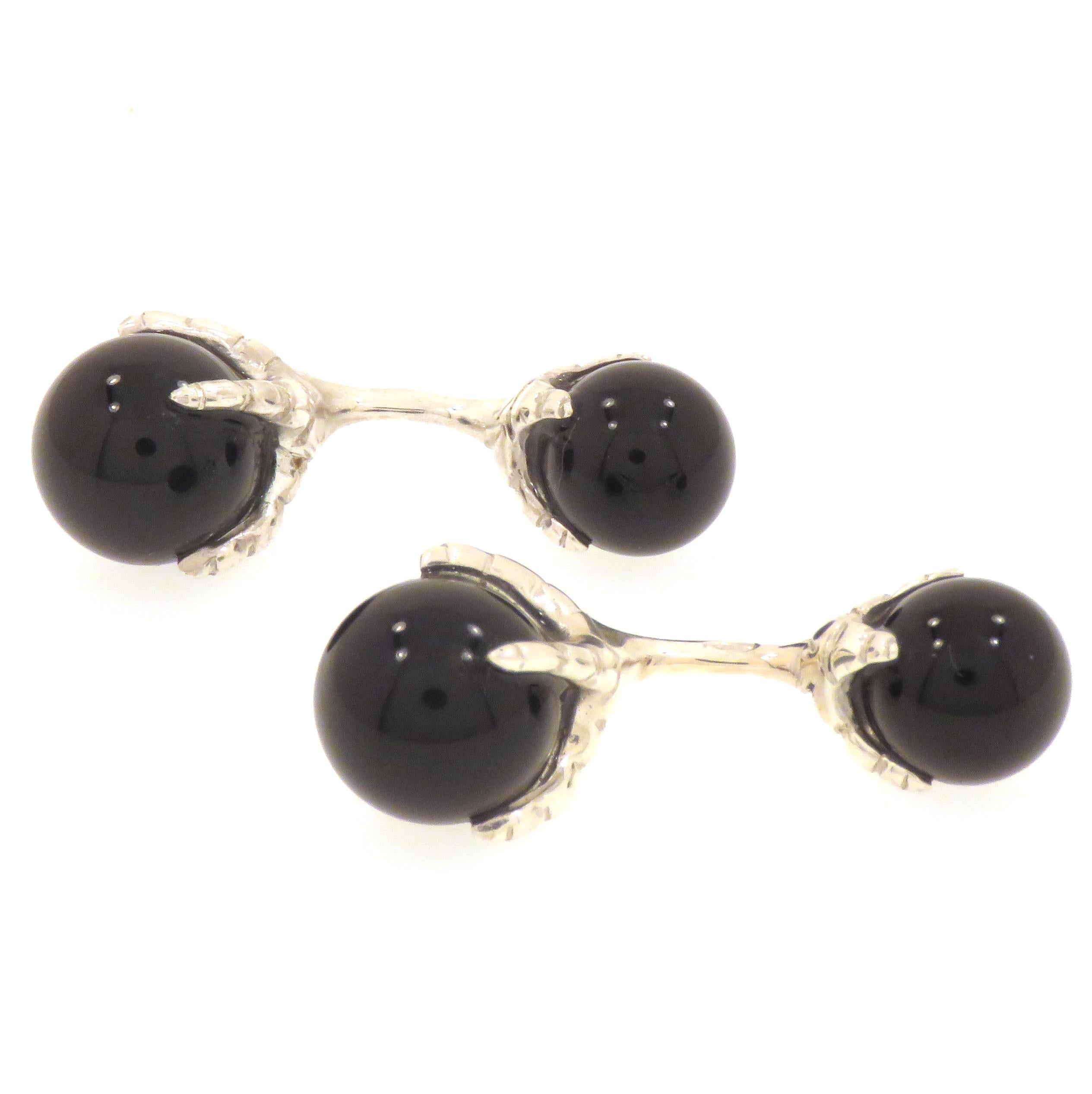 Contemporary Onyx Sterling Silver Cufflinks Handcrafted in Italy For Sale