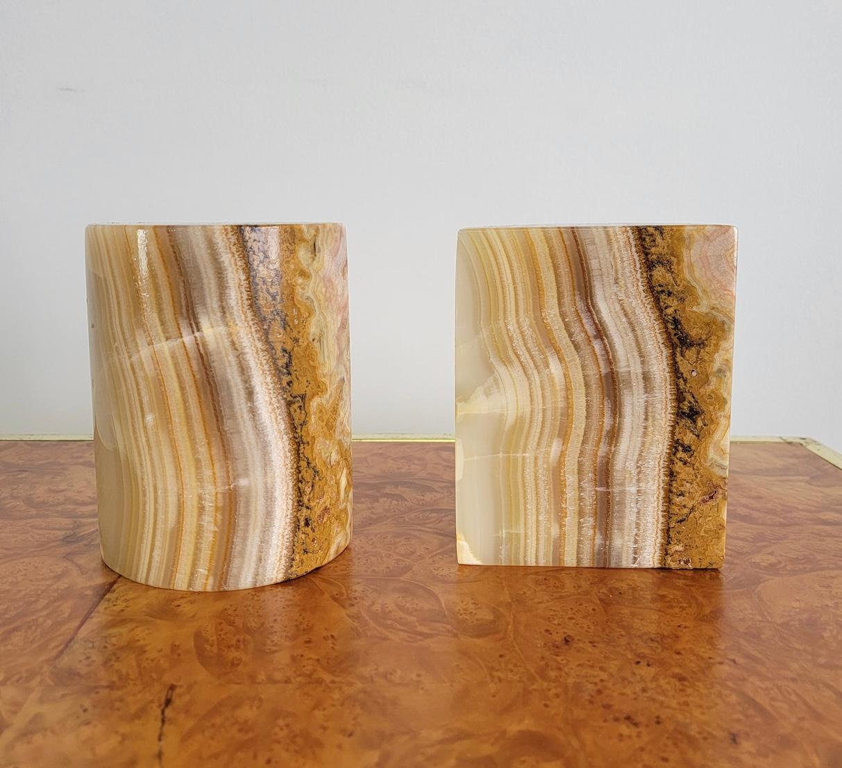 Onyx Stone Cylindrical Rounded Bookend Pair   For Sale 3