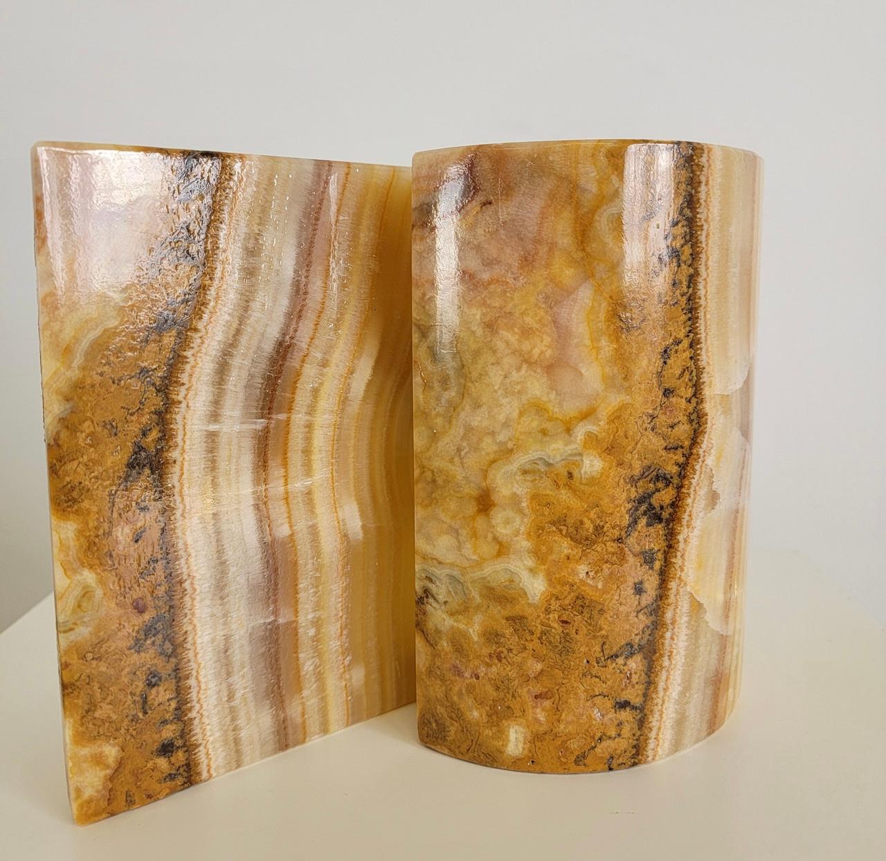 Onyx Stone Cylindrical Rounded Bookend Pair   In Good Condition For Sale In Toronto, ON