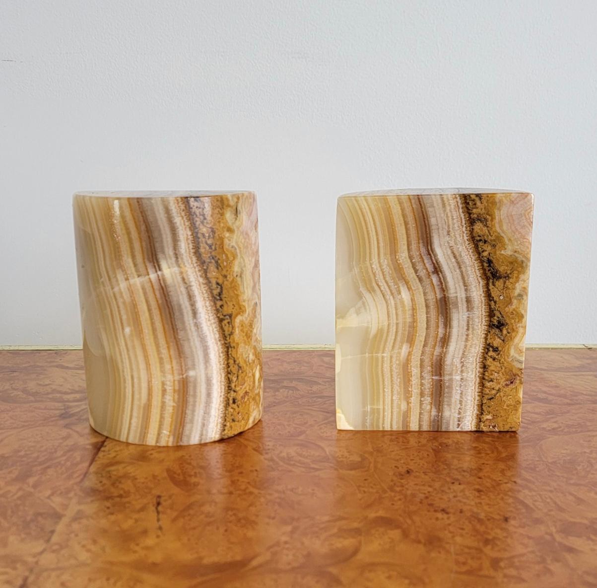 Late 20th Century Onyx Stone Cylindrical Rounded Bookend Pair   For Sale