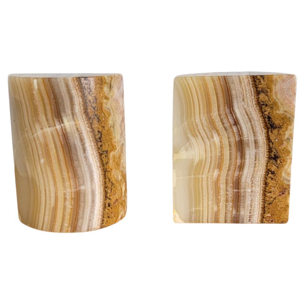 Onyx Stone Cylindrical Rounded Bookend Pair   For Sale