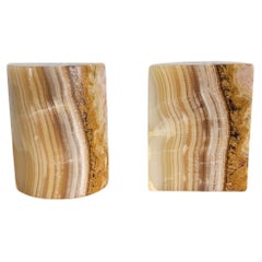 Used Onyx Stone Cylindrical Rounded Bookend Pair  