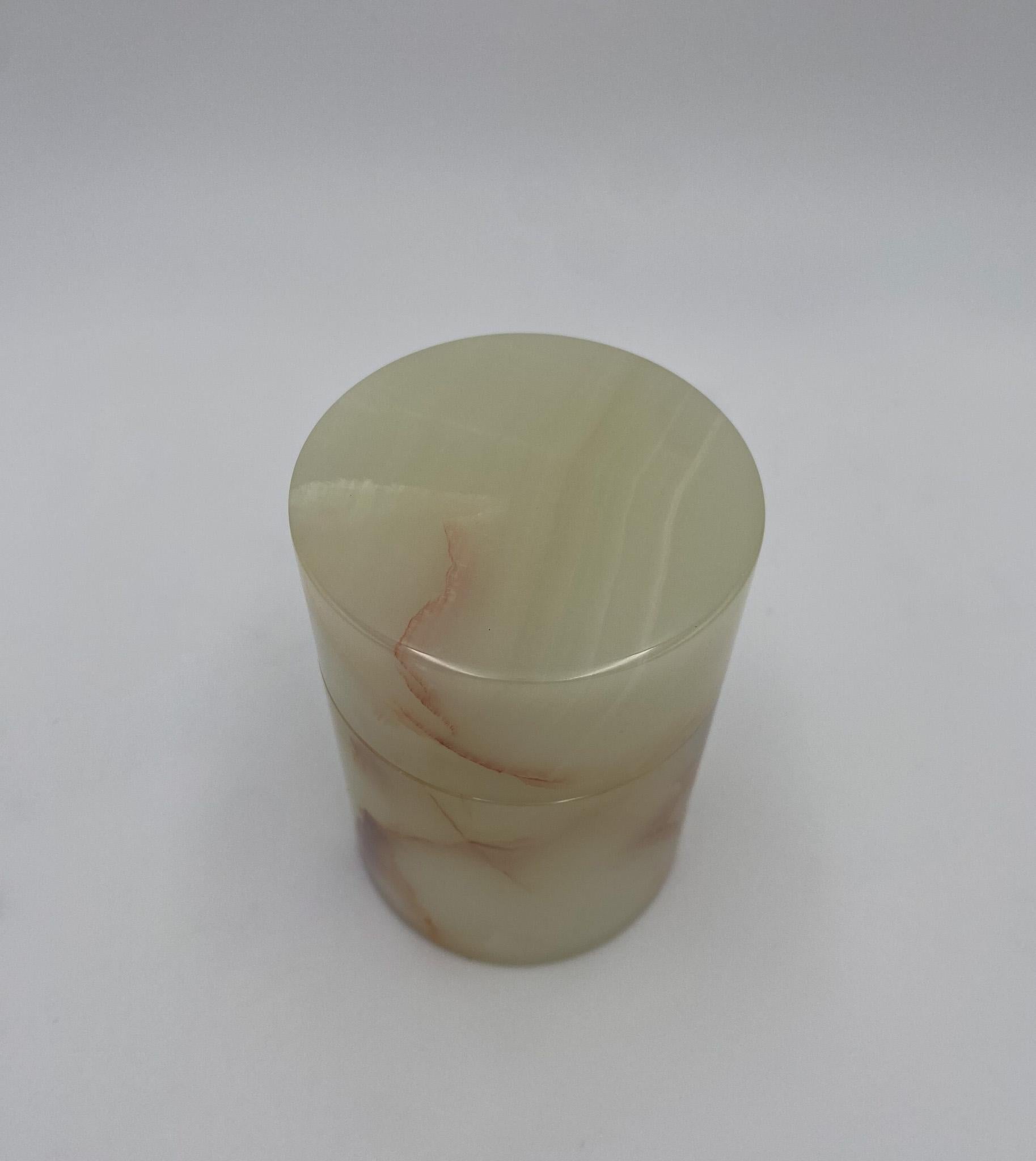 Italian Onyx Stone Modernist Lidded Jar, Italy, 1980's For Sale