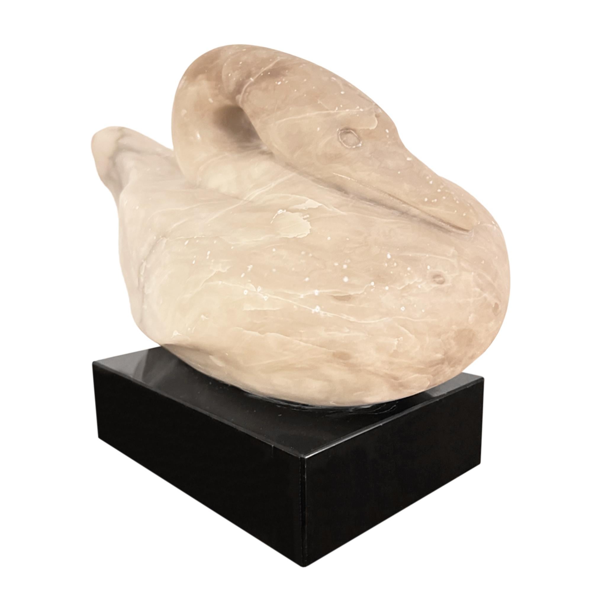 American Onyx Swan Sculpture on a Rotating Plinth, By Ralph Hurst For Sale