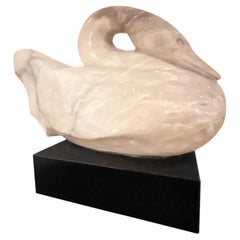 Vintage Onyx Swan Sculpture on a Rotating Plinth, By Ralph Hurst