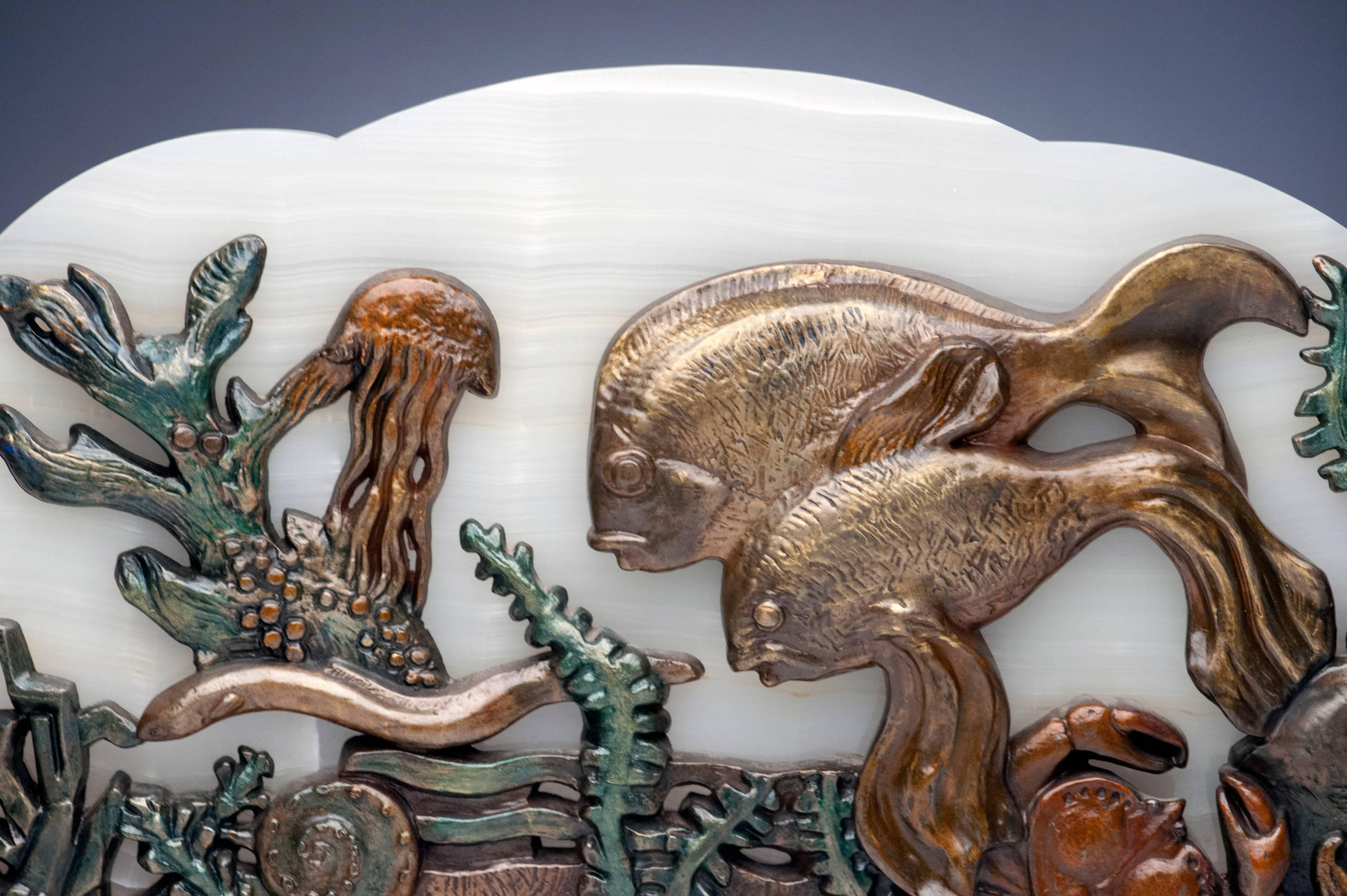 French Onyx Table Lamp with Underwater Fish and Coral Scene 5