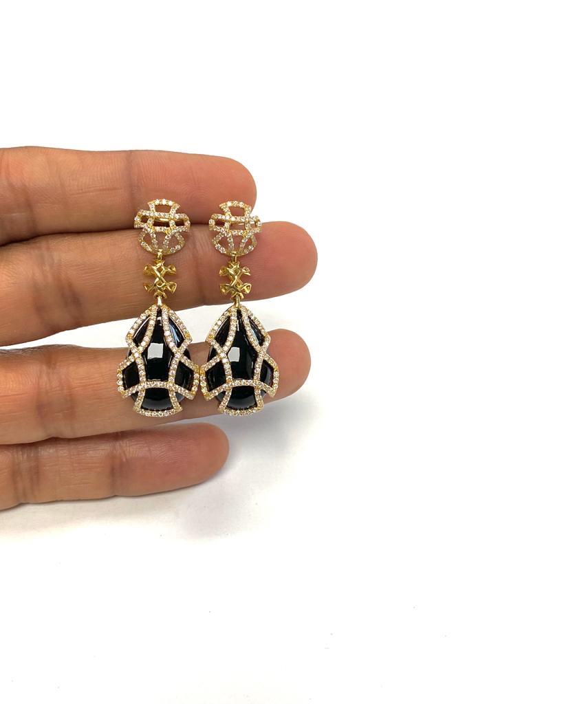 Contemporary Goshwara Pear Onyx Teardrop Cage And Diamond Earrings