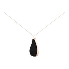 Onyx Teardrop Pendant Encased in Rose Gold on an 18k Gold Chain