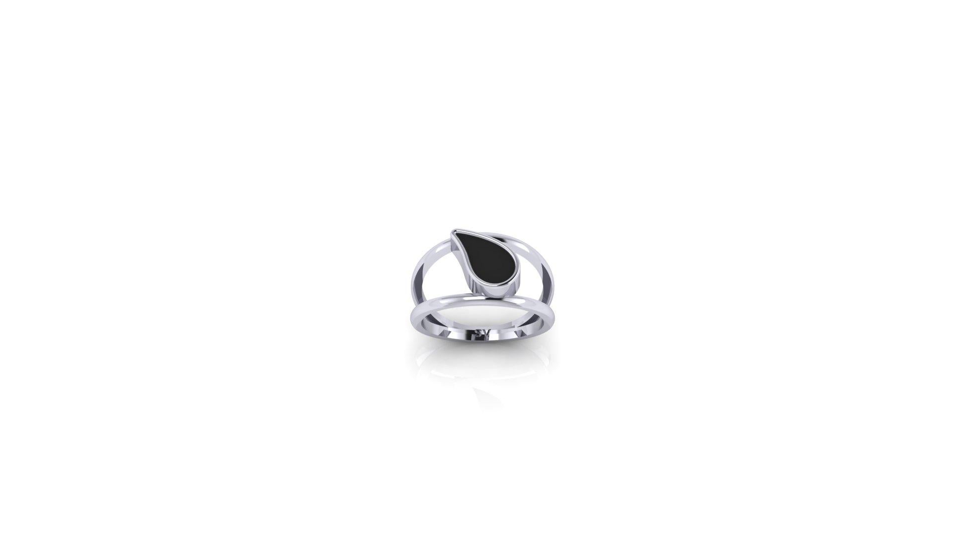 For Sale:  Onyx Teardrop Ring in White Gold 4