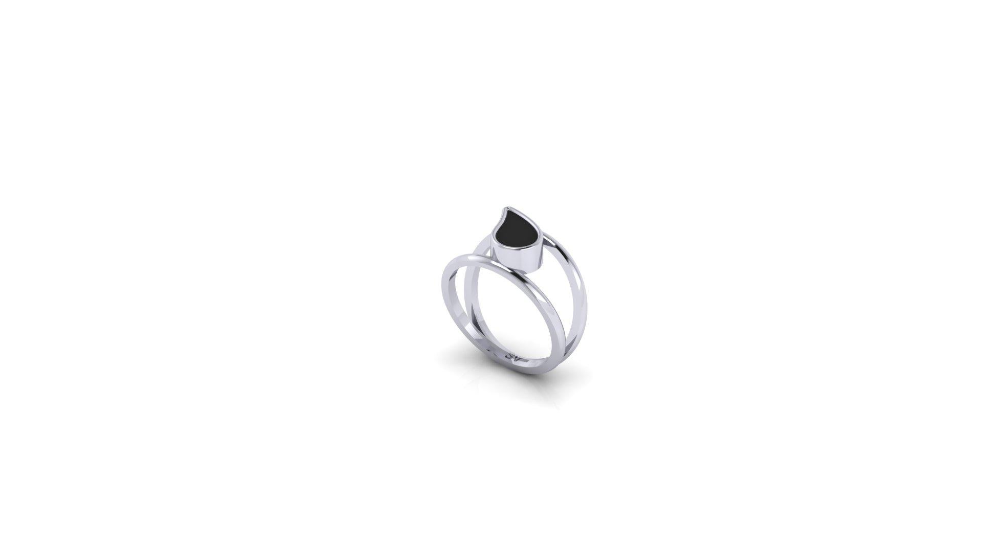 For Sale:  Onyx Teardrop Ring in White Gold 5