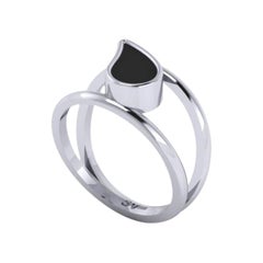 Onyx Teardrop Ring in White Gold