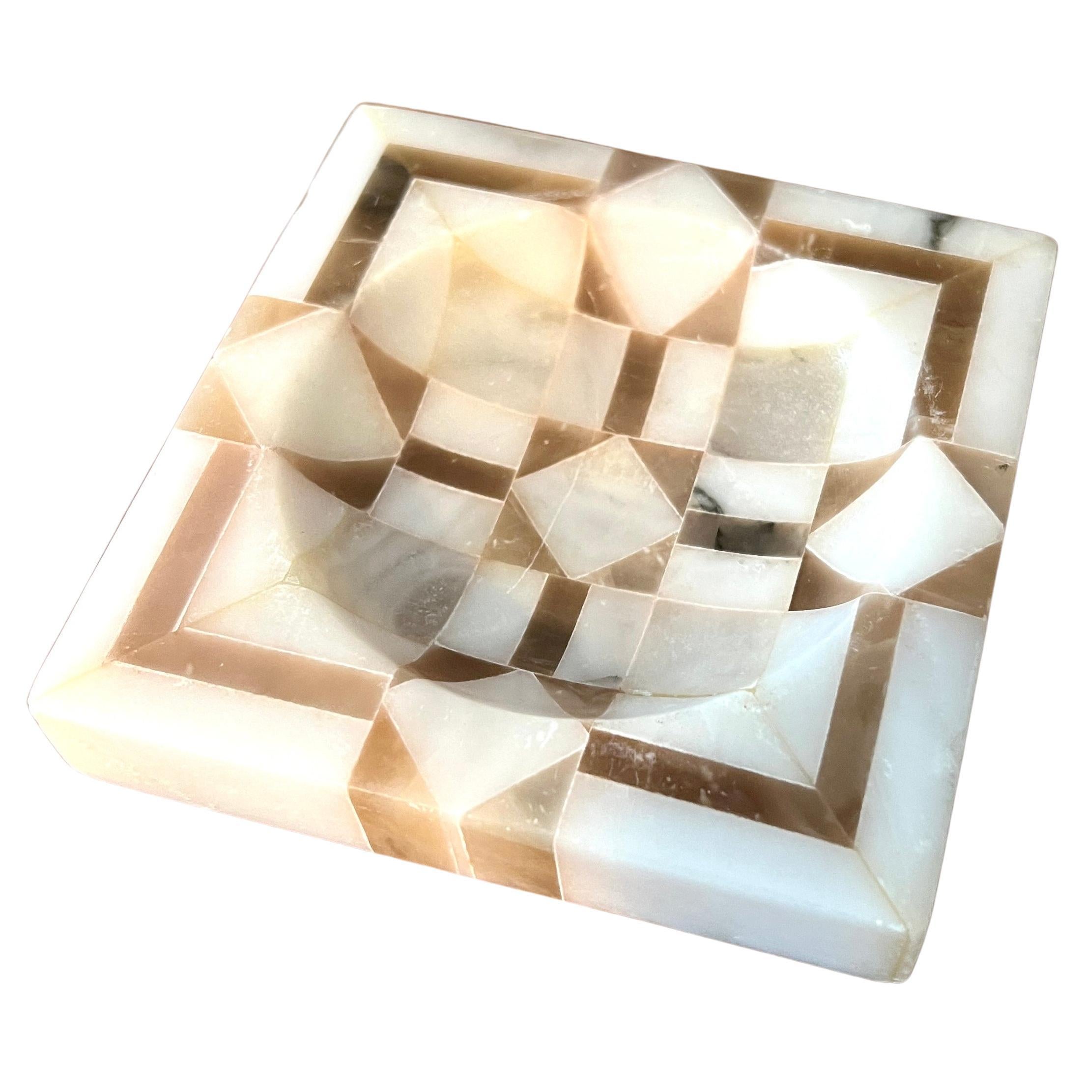 Asian Onyx Tessellated inlay Concave Bowl For Sale