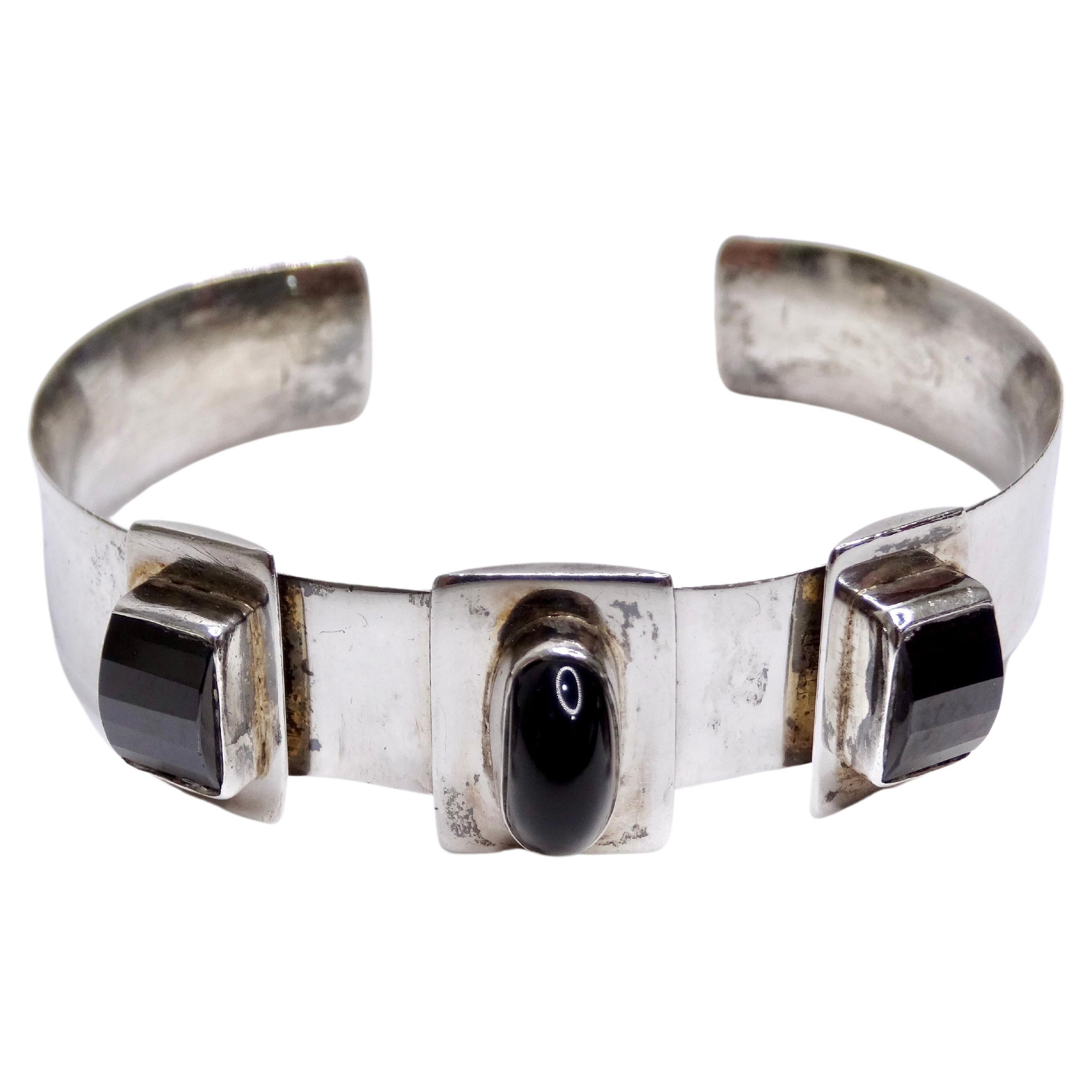 Onyx Three-Stone Cuff Bracelet For Sale