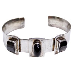 Retro Onyx Three-Stone Cuff Bracelet