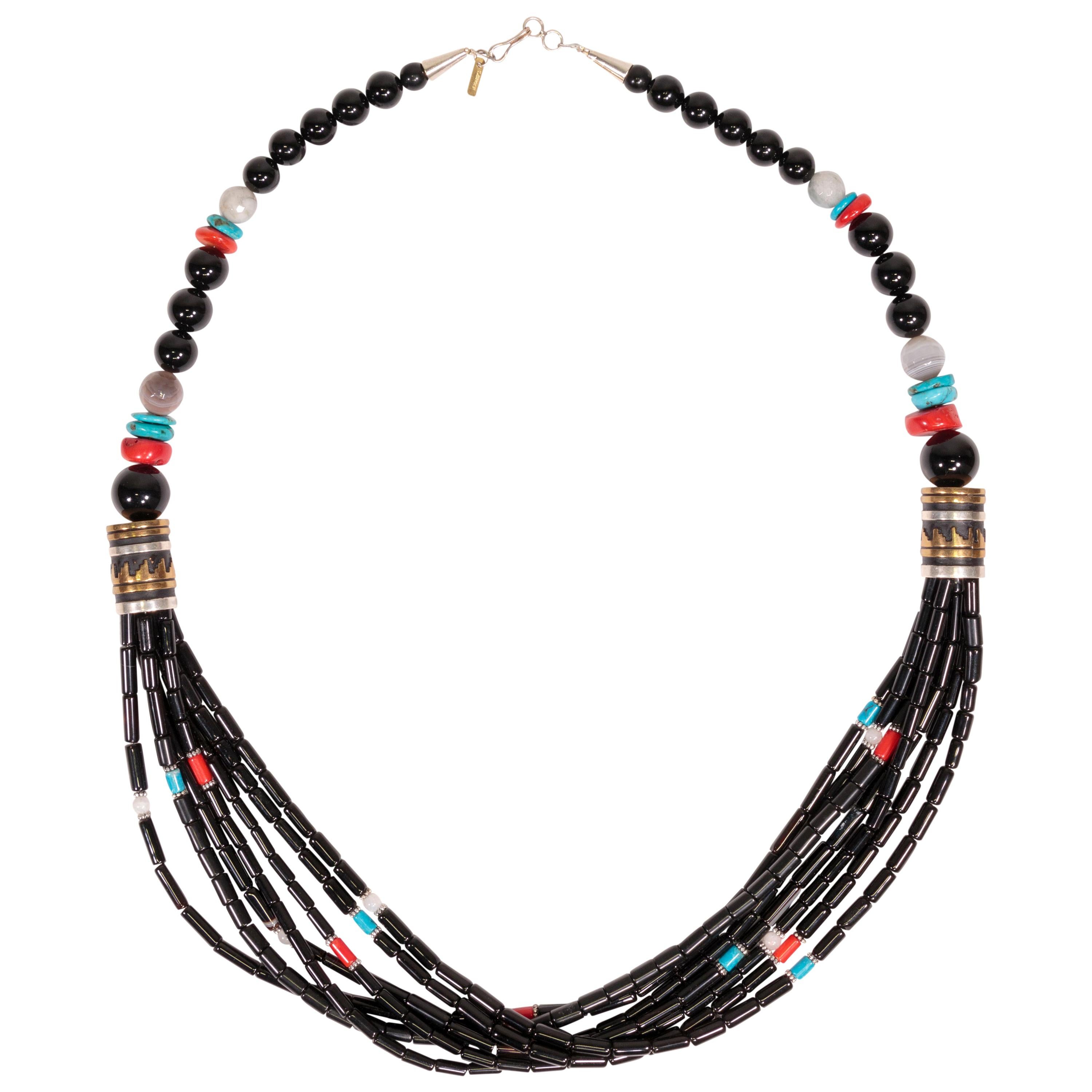 Onyx Tommy Singer Multi-Strand Necklace For Sale