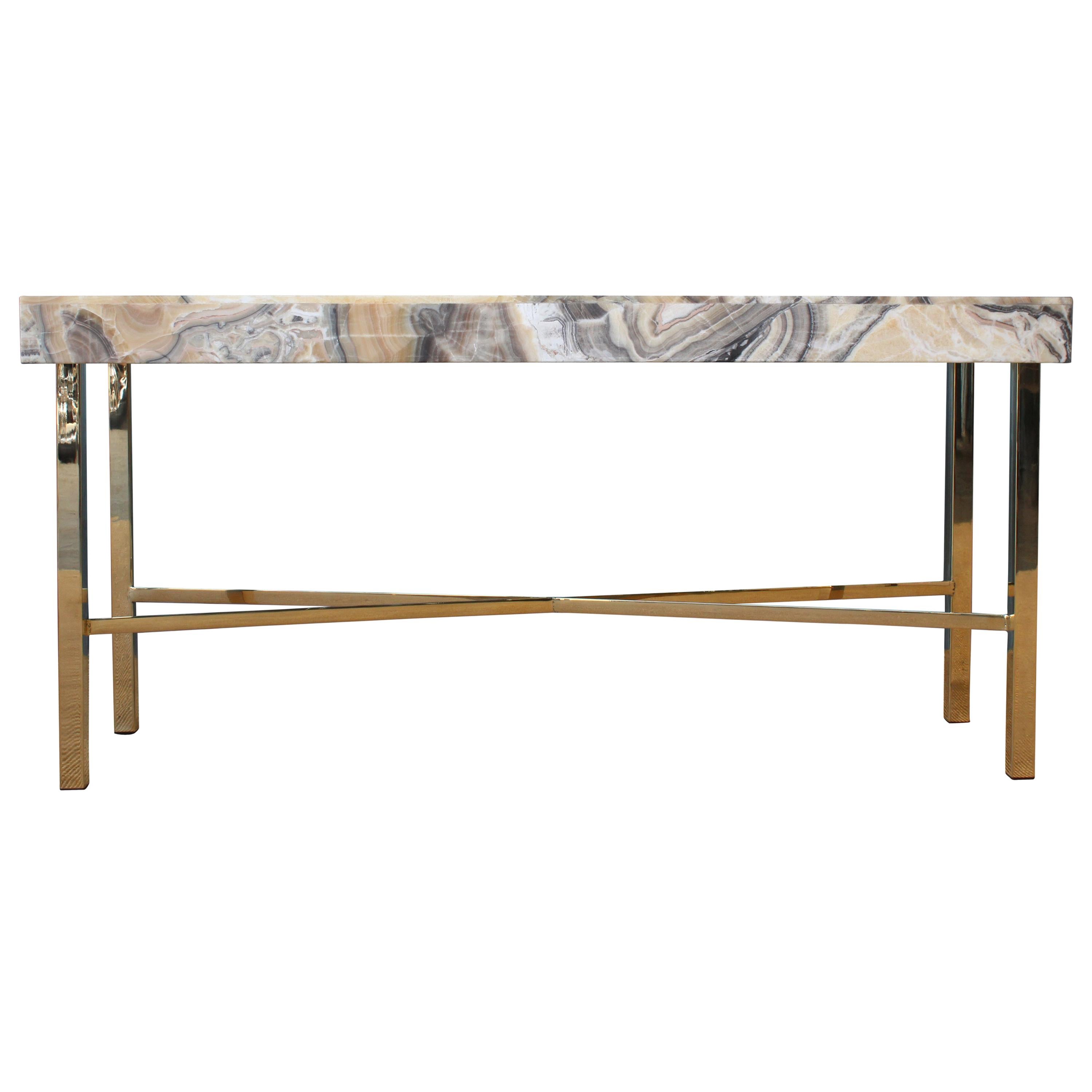Onyx Top Console Table with Brass Base