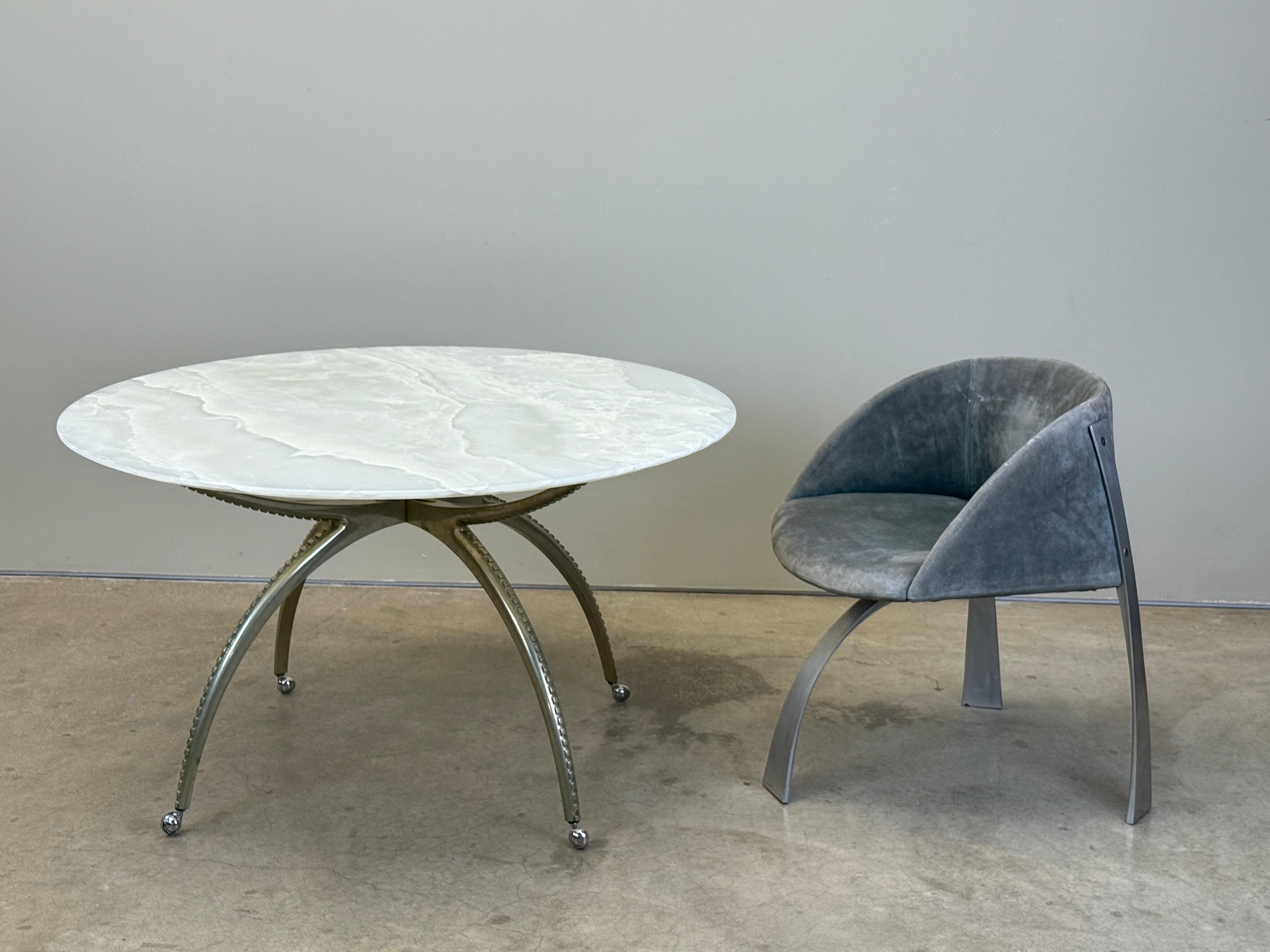 Onyx Top Game Table with Nickel Finish For Sale 14