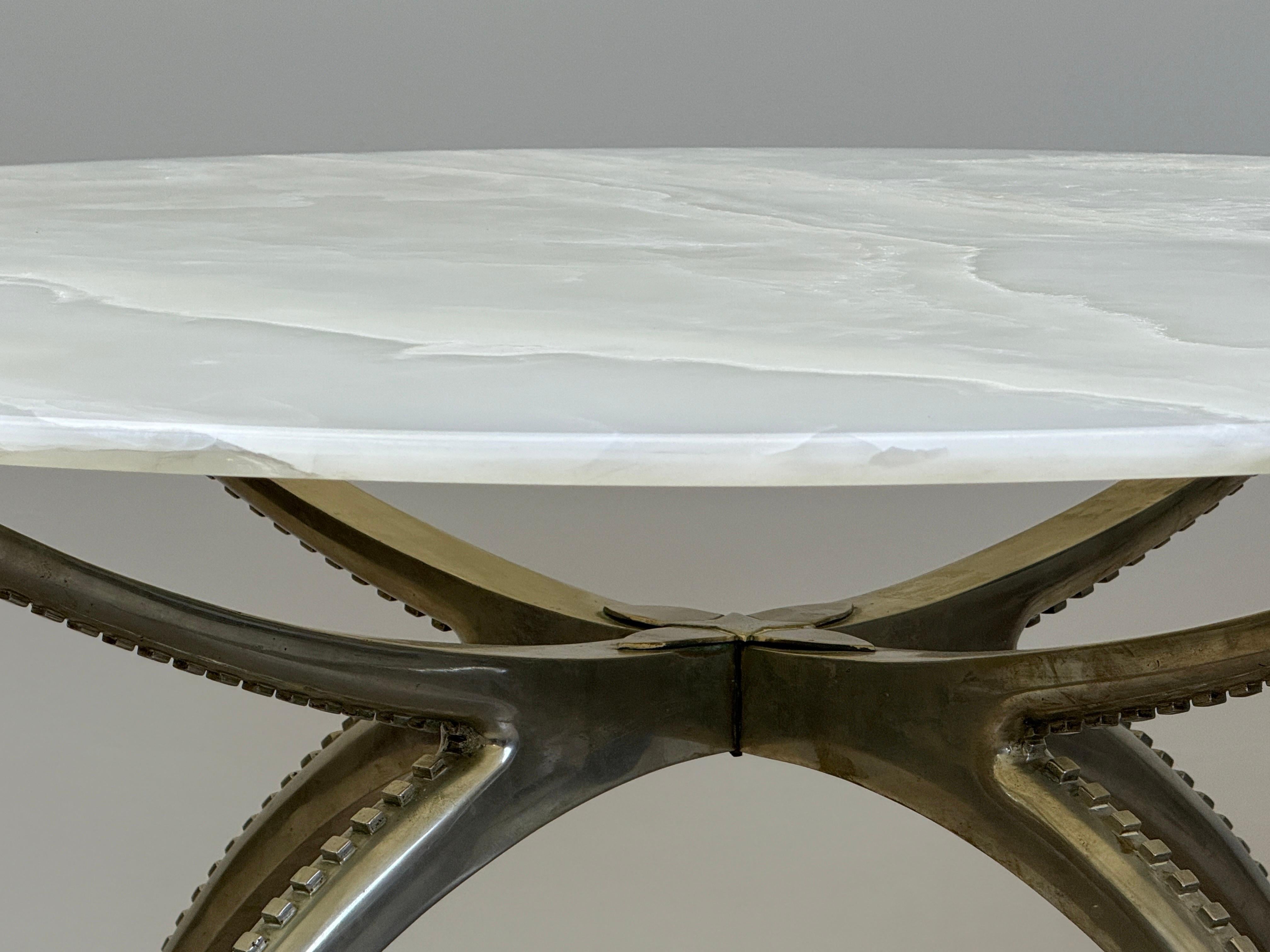 Onyx Top Game Table with Nickel Finish In Good Condition For Sale In Dallas, TX