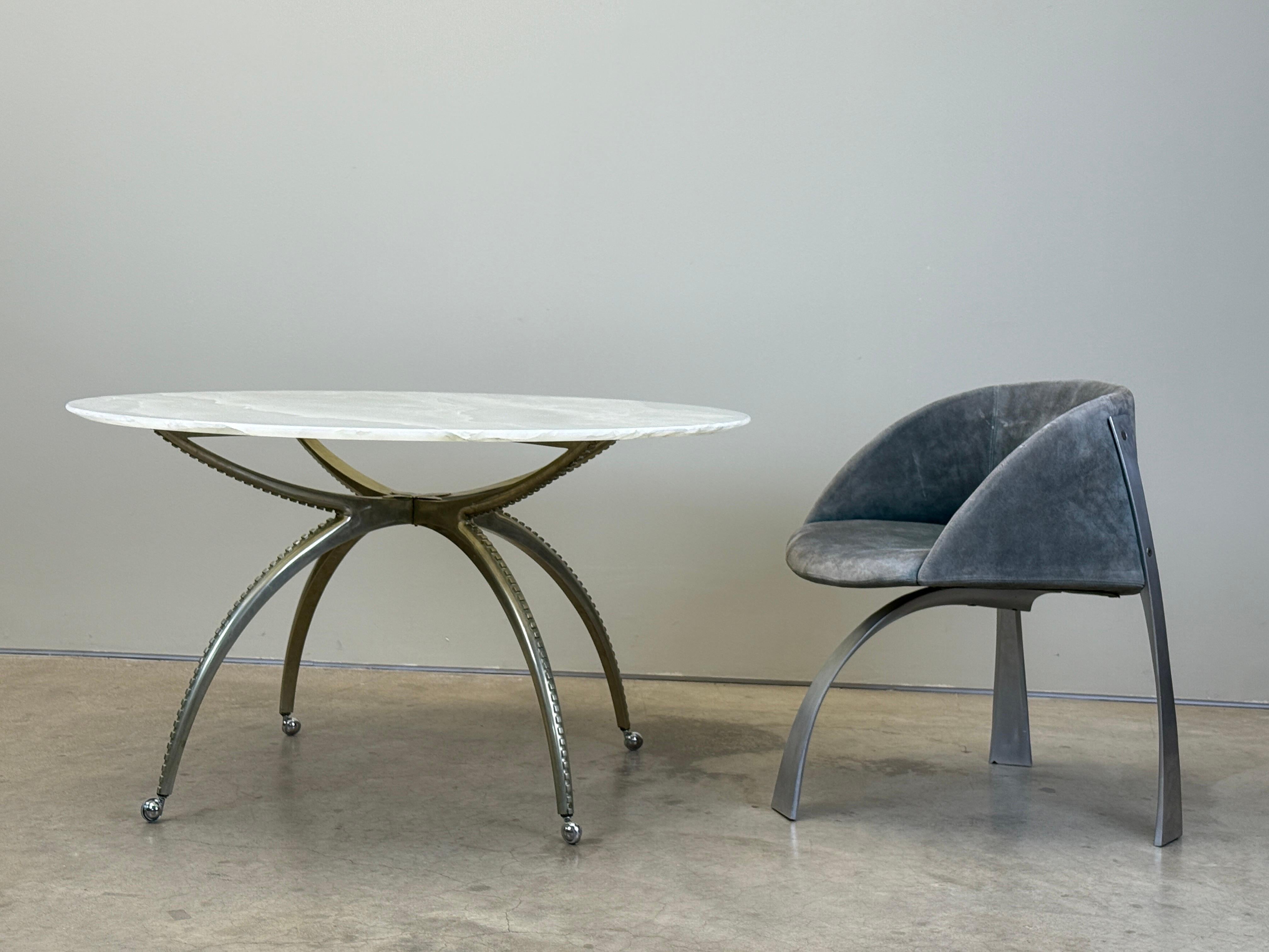 Onyx Top Game Table with Nickel Finish For Sale 5