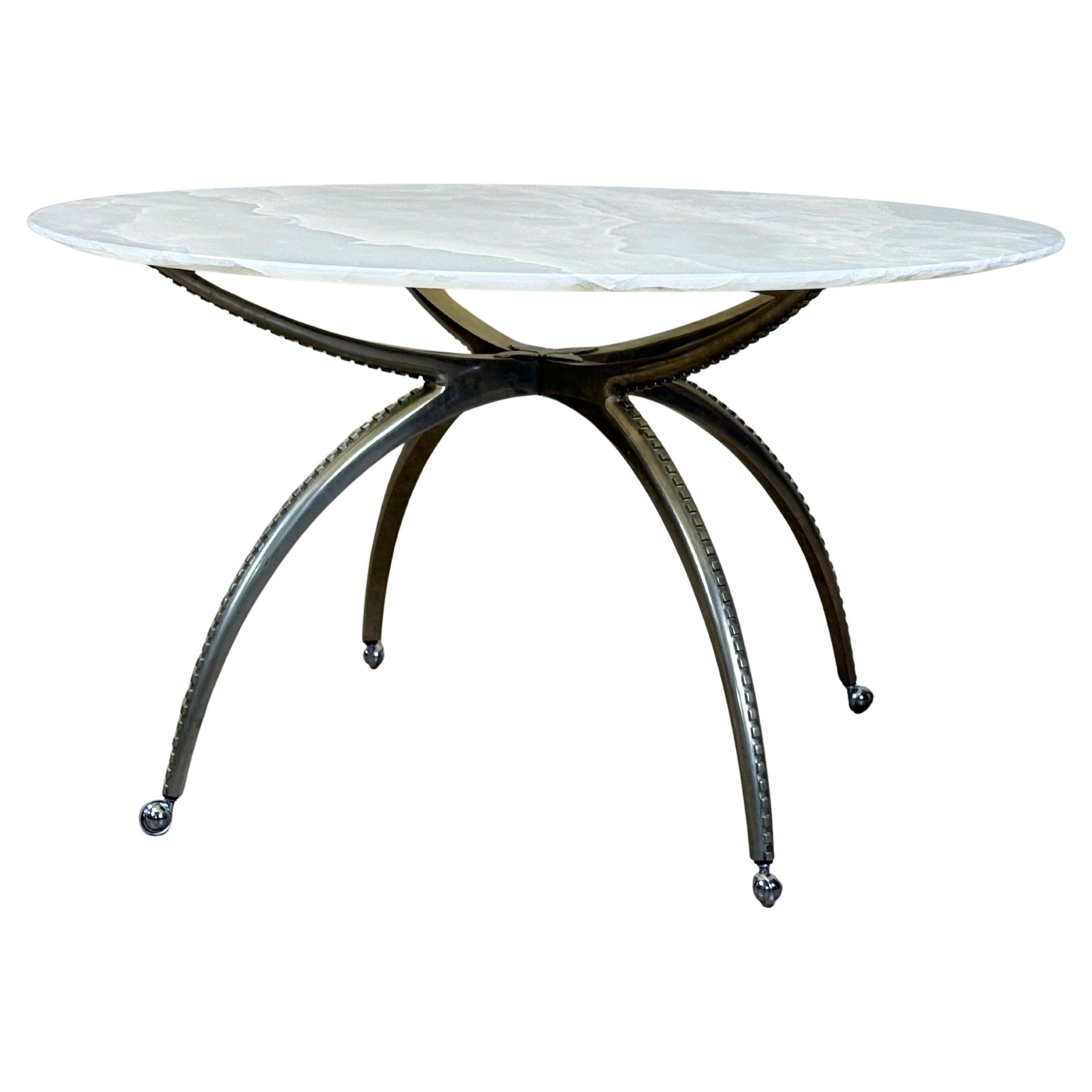 Onyx Top Game Table with Nickel Finish For Sale