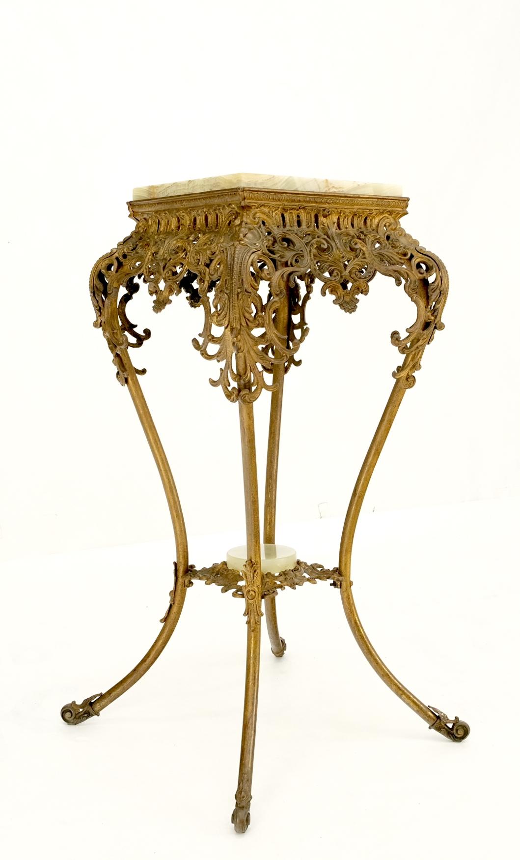 Onyx Top Ornate Gilt Brass Base Lamp Table Stand Pedestal  For Sale 8