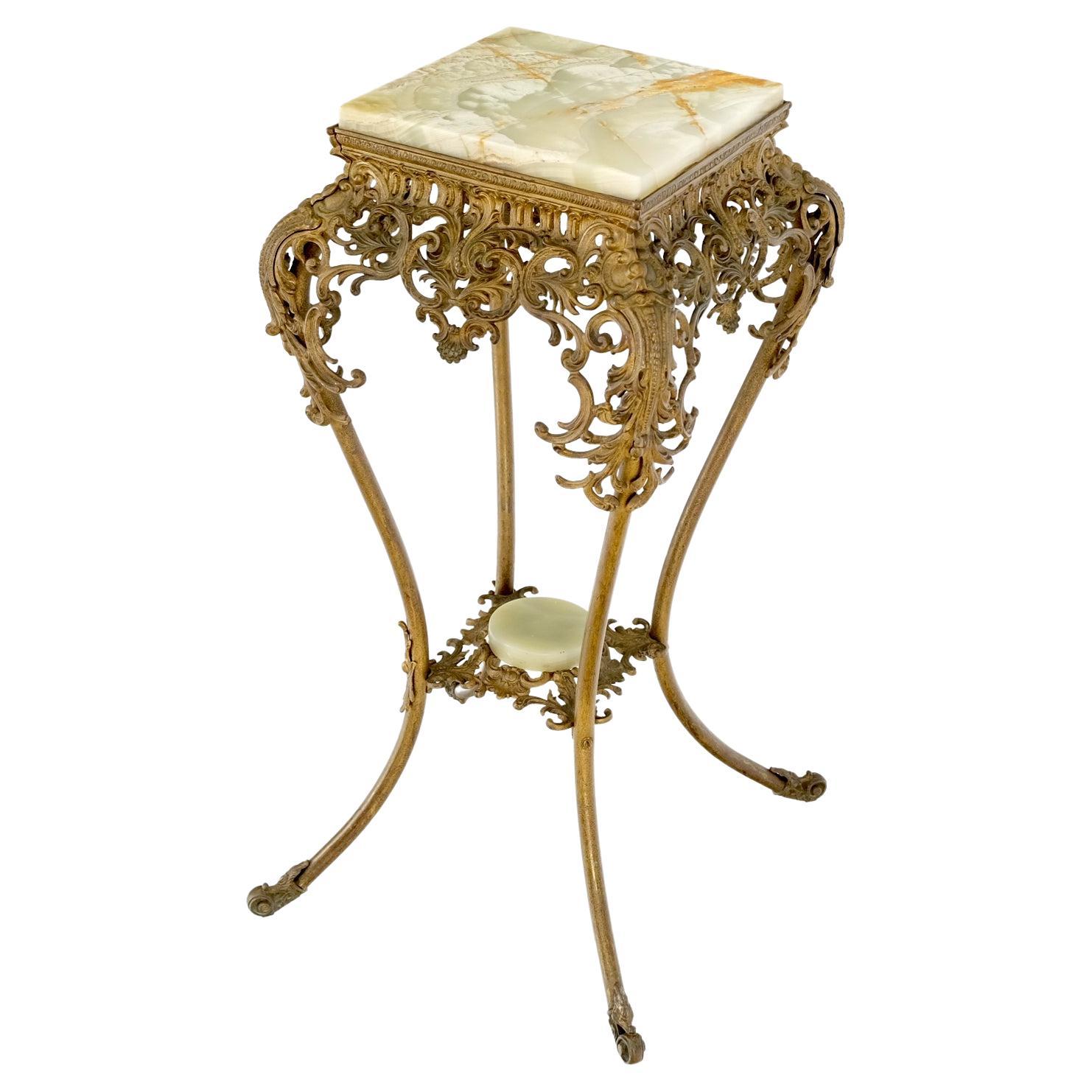 Onyx Top Ornate Gilt Brass Base Lamp Table Stand Pedestal 