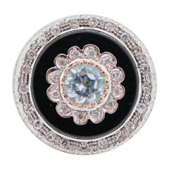 Bague Retrò en onyx, topaze, diamants, or rose et or blanc.