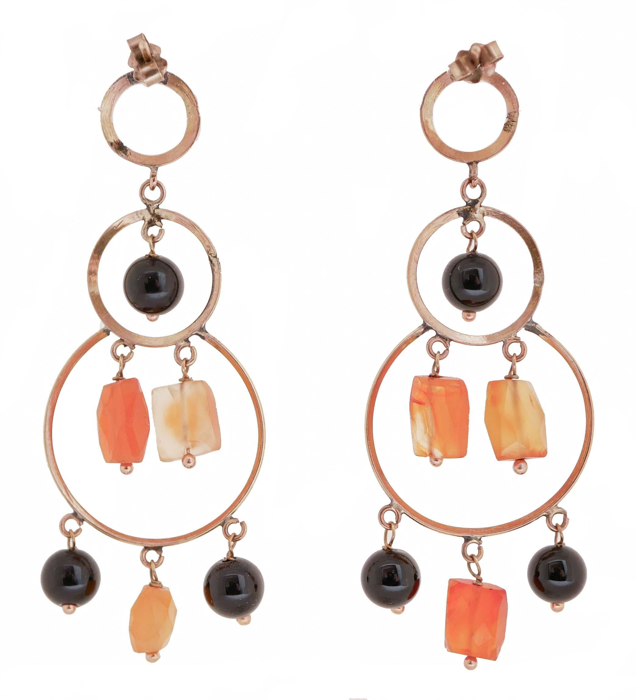 Retro Onyx, Tourmaline, Rose Gold Earrings.