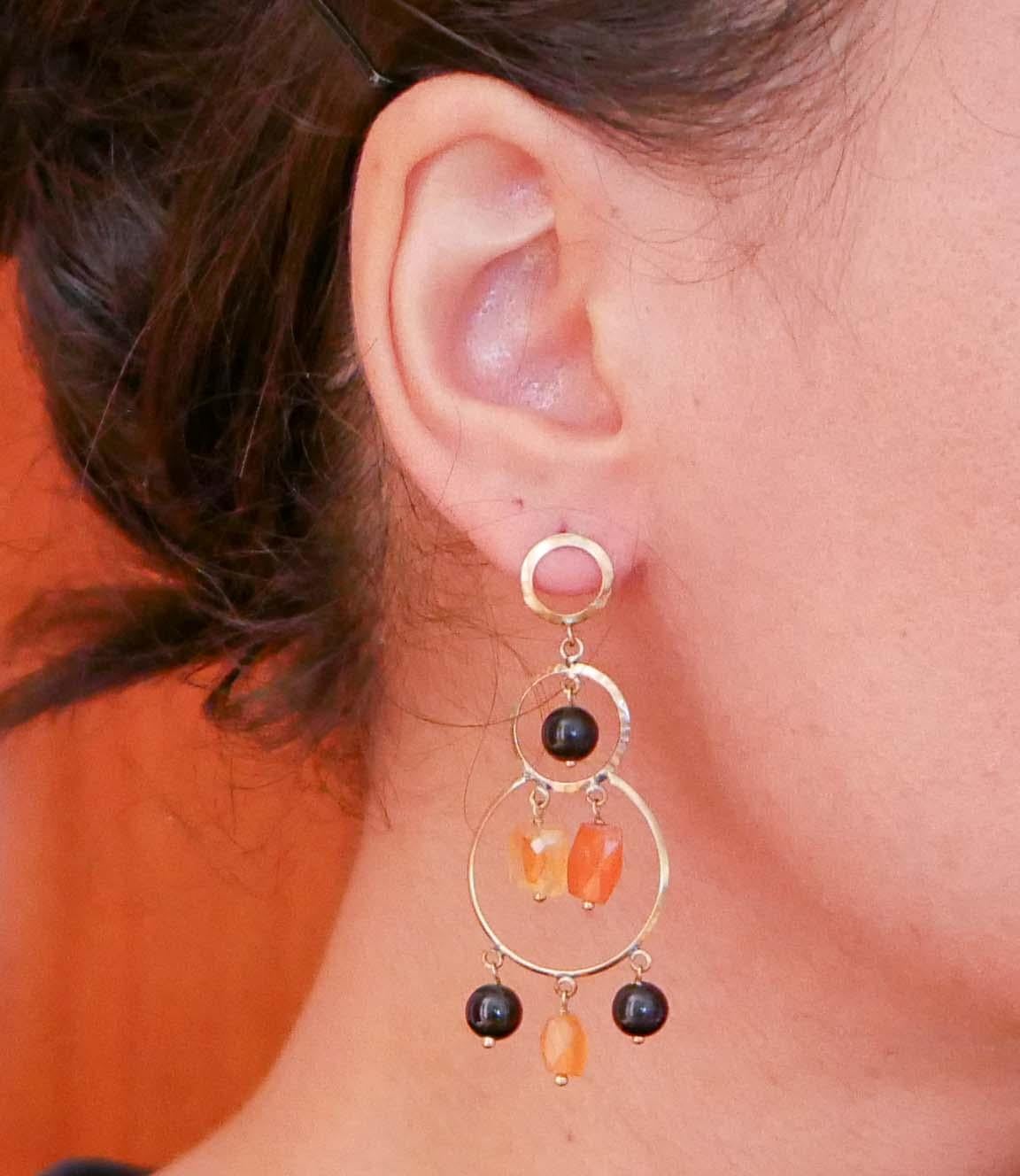 Onyx, Tourmaline, Rose Gold Earrings. In Good Condition In Marcianise, Marcianise (CE)