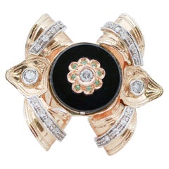 Bague en or rose 14 carats, tsavorite et diamants