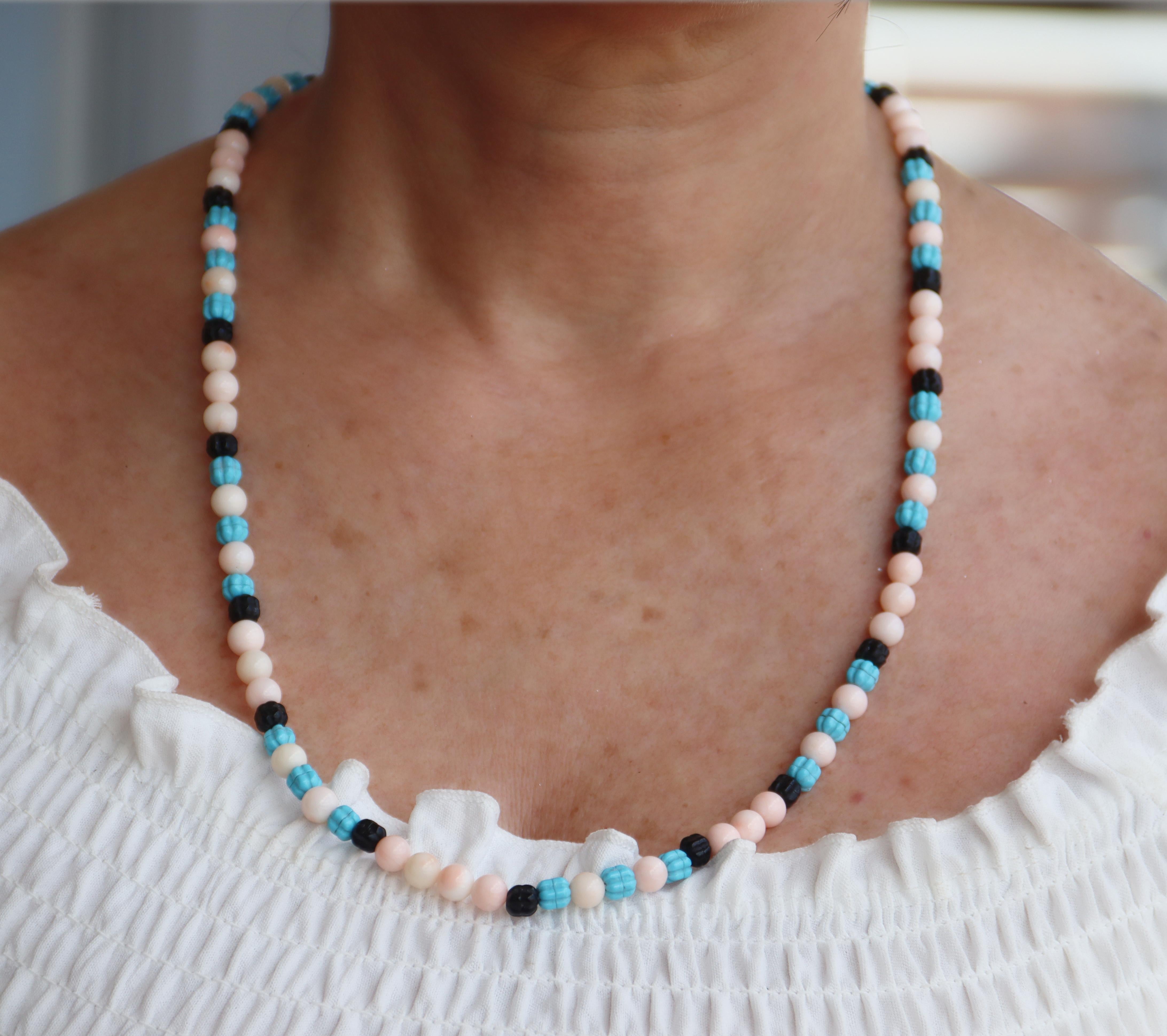 Collana di perline in argento con corallo e turchese onice in vendita 5