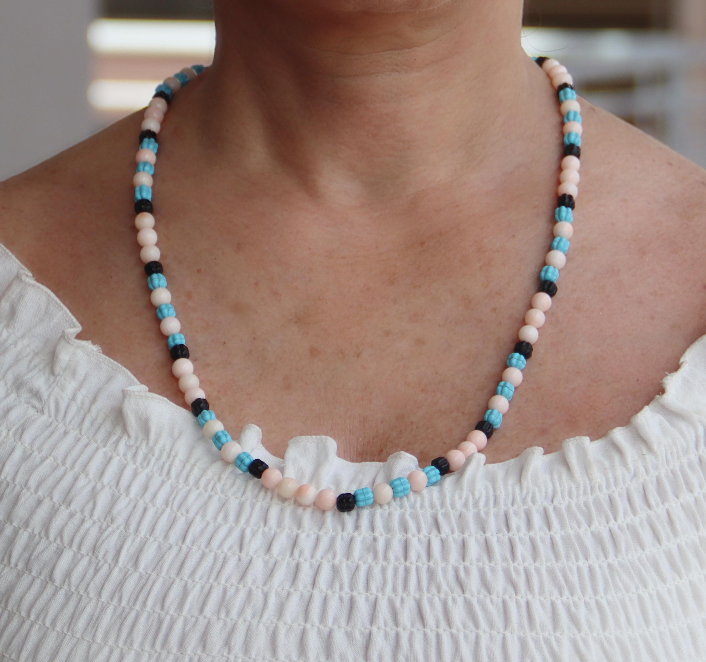 Collana di perline in argento con corallo e turchese onice in vendita 7