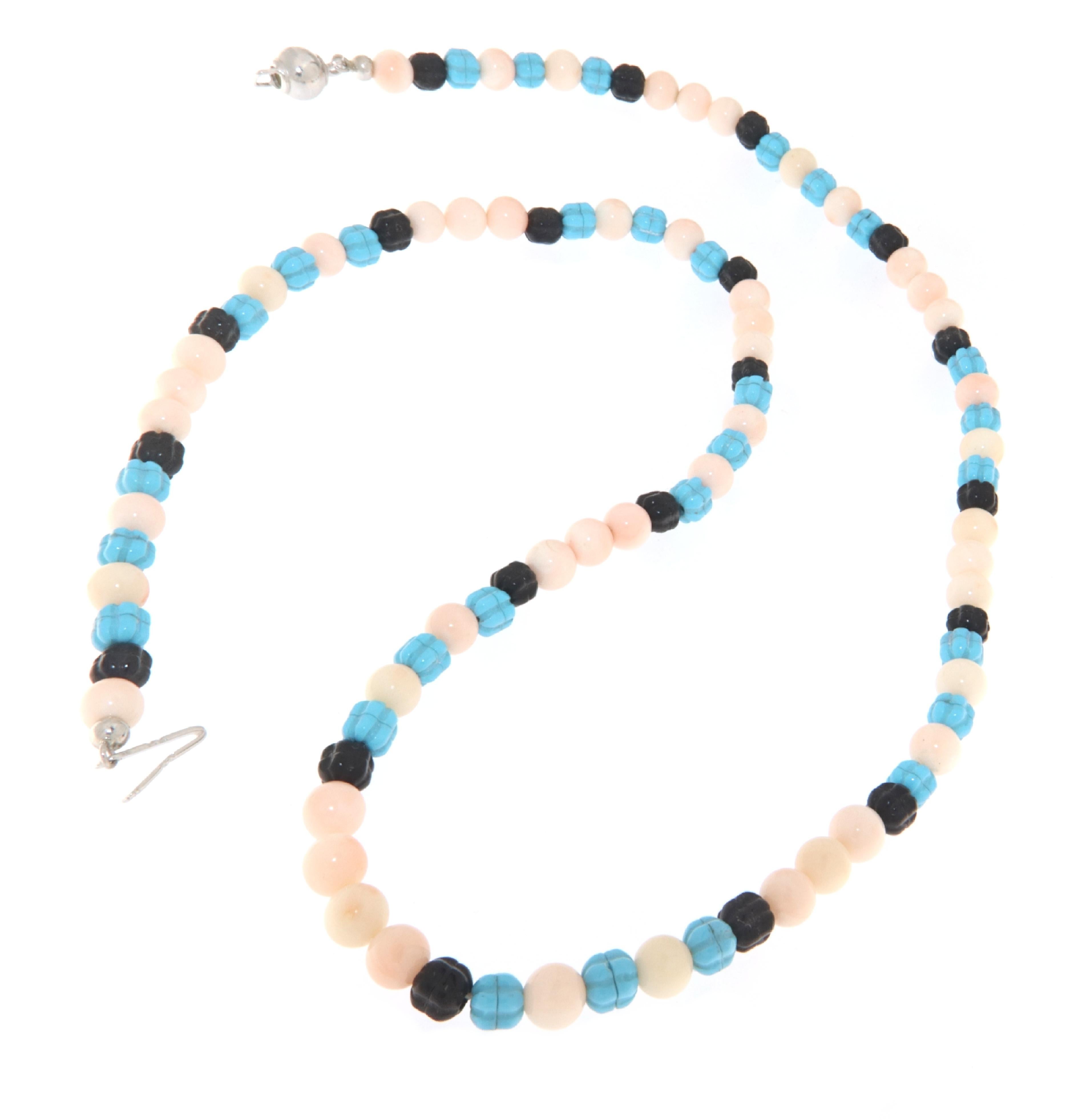 Collana di perline in argento con corallo e turchese onice In condizioni Nuovo in vendita a Marcianise, IT