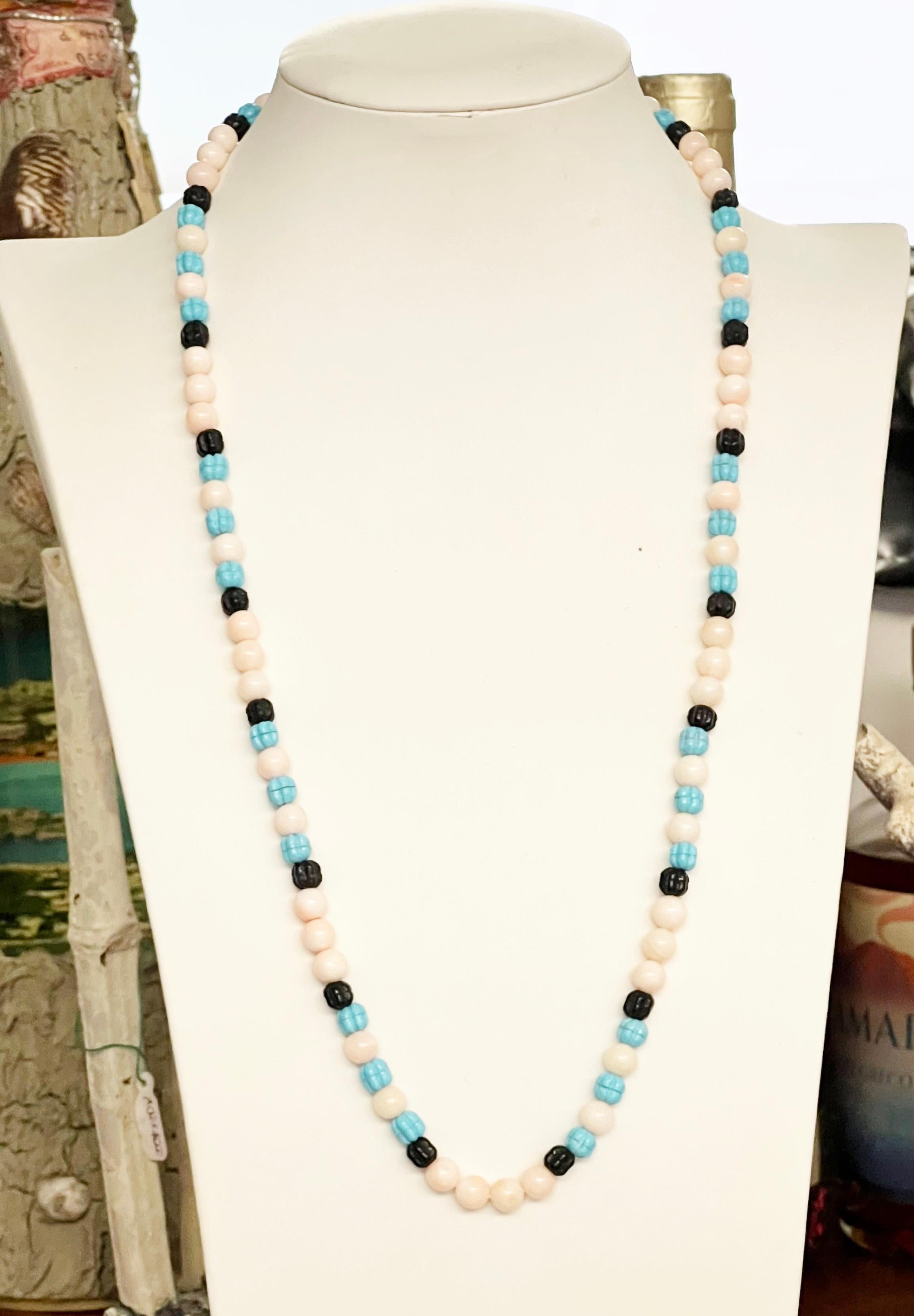 Donna Collana di perline in argento con corallo e turchese onice in vendita