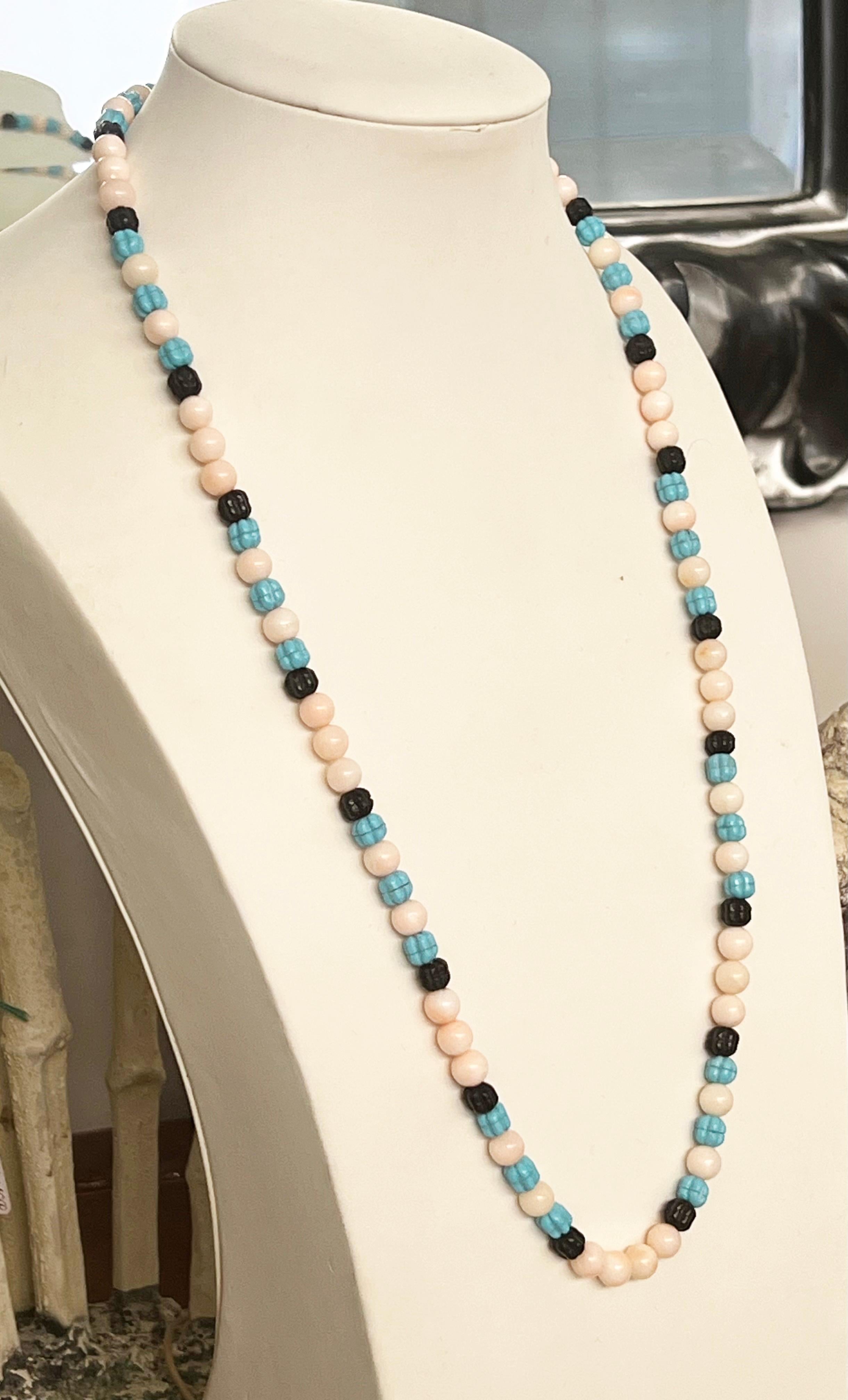 Collana di perline in argento con corallo e turchese onice in vendita 1