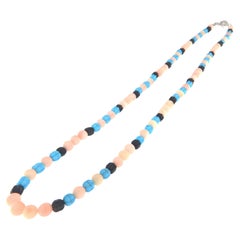 Onyx Turquoise Coral Silver Beaded Necklace