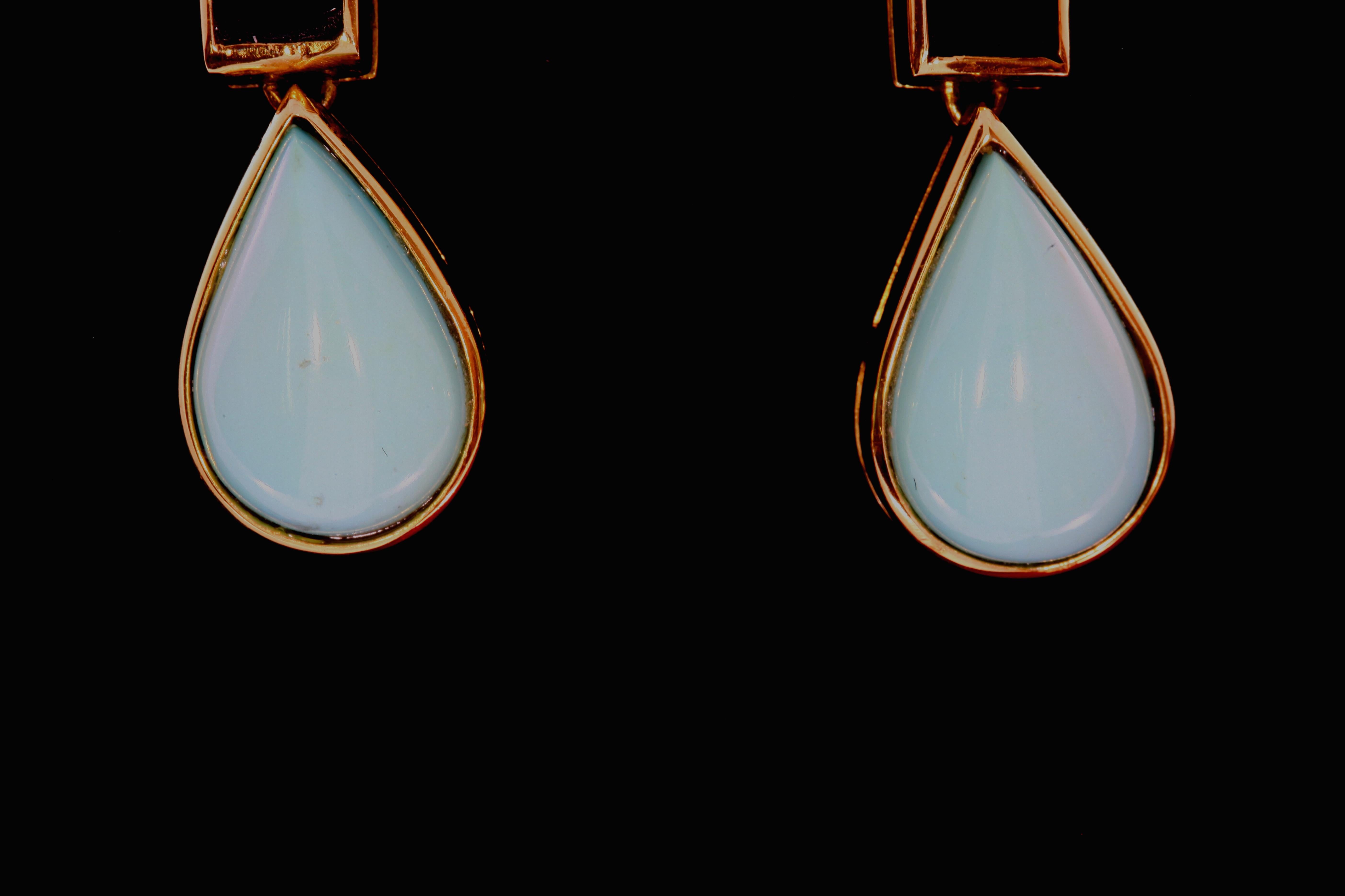 Onyx Turquoise Diamond and Gold Art Deco Dangling Earrings For Sale 3