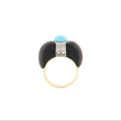 Onyx Turquoise Diamonds 18 Carat Yellow Gold Cocktail Ring