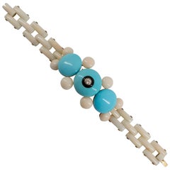 Onyx Turquoise White Coral Diamond Yellow Gold Bracelet