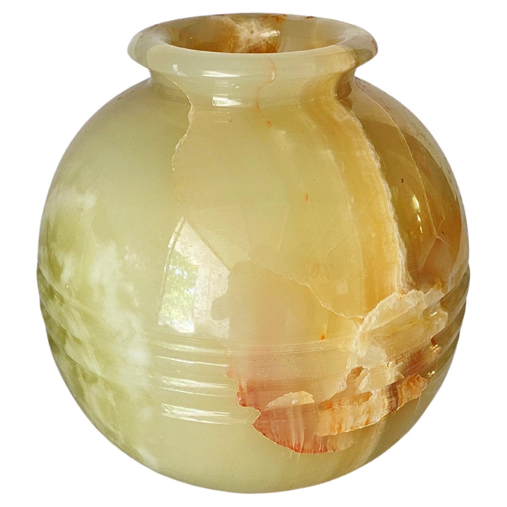 Onyx Vase, Beige and Green Color, Italy, 1970