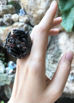 Onyx, White Sapphire, Tsavorite, Yellow Sapphire and Ruby Ring in Silver Setting