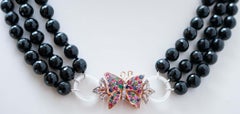 Onyx, White Stones, Rubies, Sapphires, Diamonds, Gold and Silver Necklace