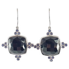 Onyx with Blue Sapphire Earrings Set in 18 Karat White Gold Settings