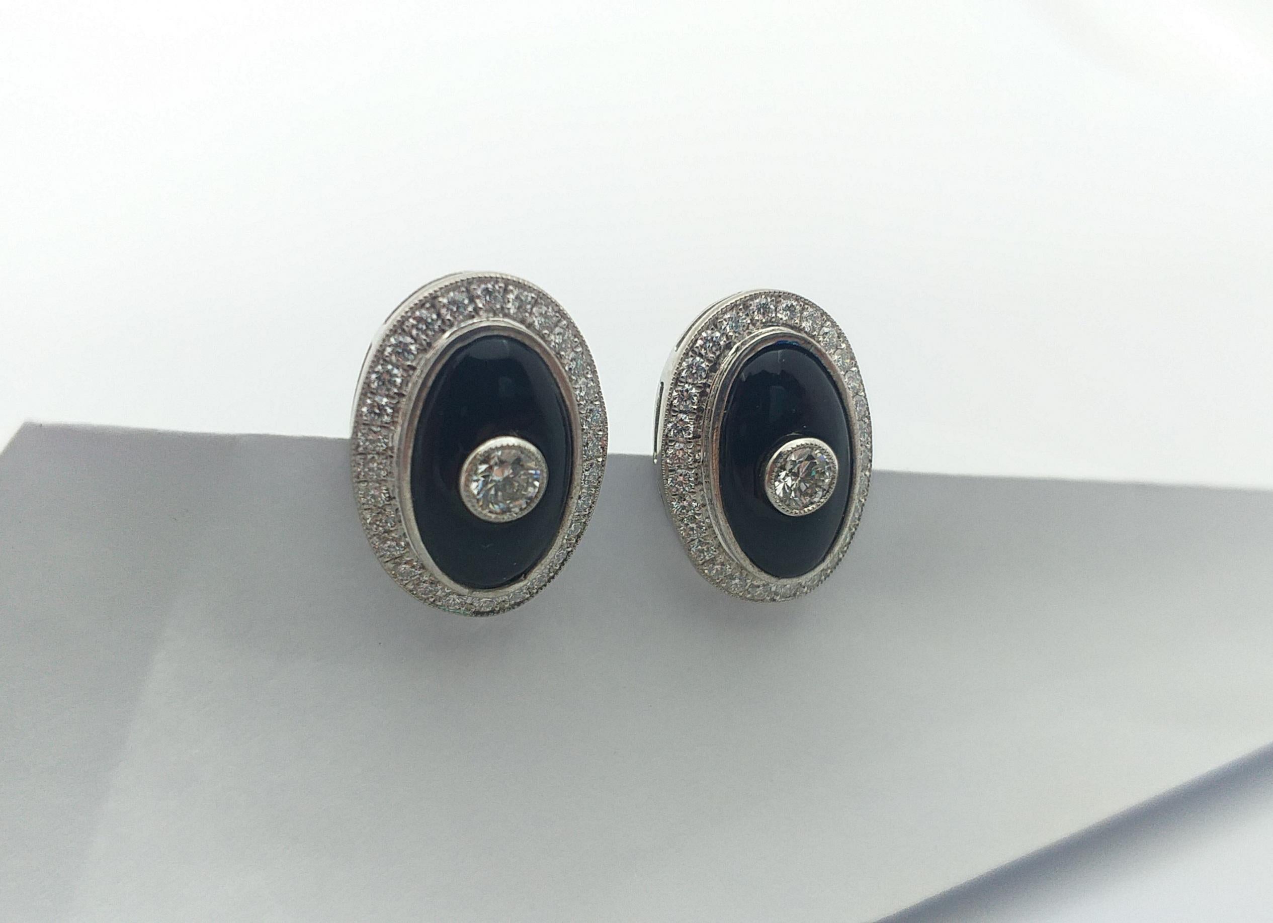 Onyx with Diamond Earrings Set in 18 Karat White Gold Settings For Sale 5