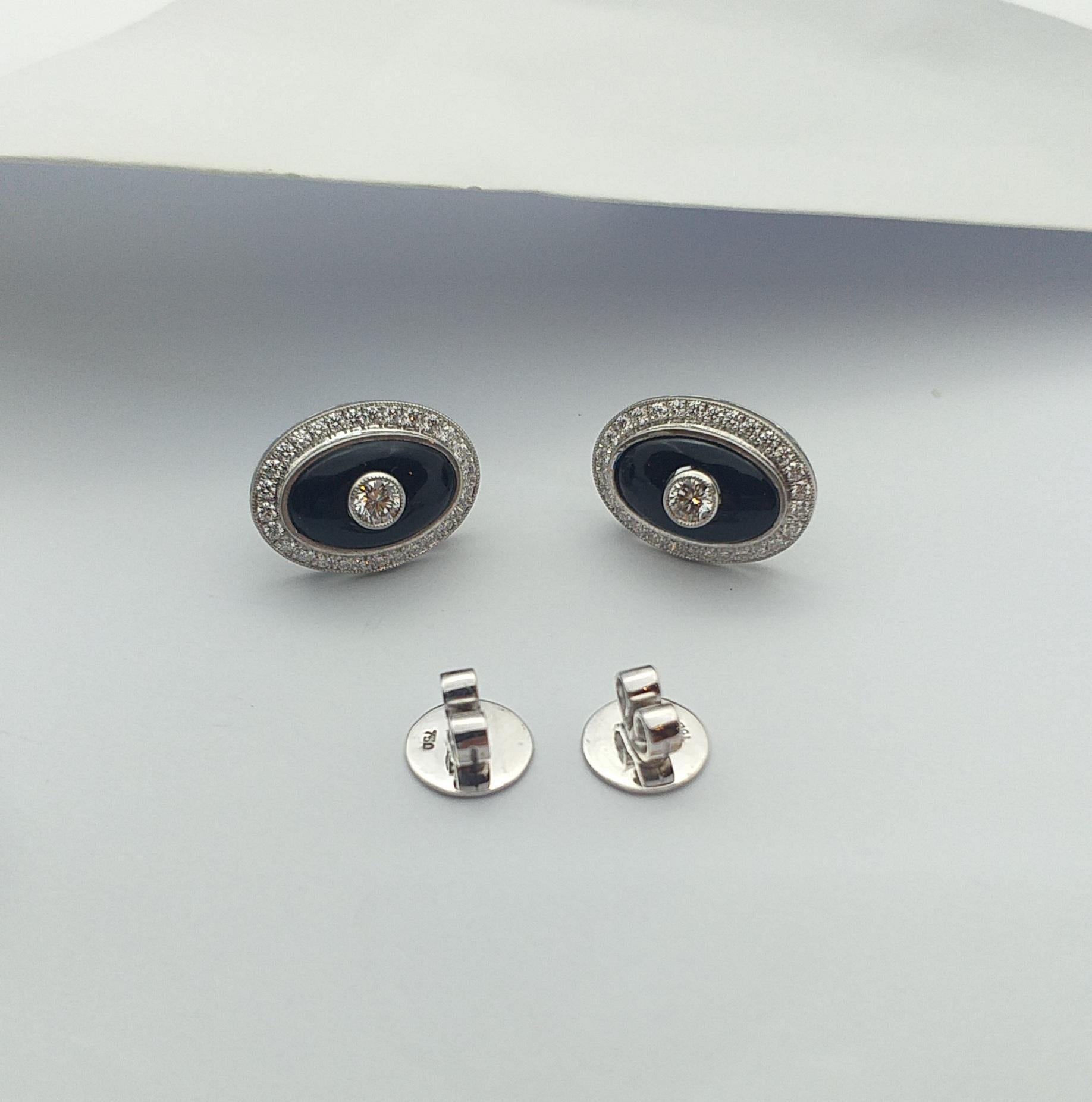 Onyx with Diamond Earrings Set in 18 Karat White Gold Settings For Sale 2