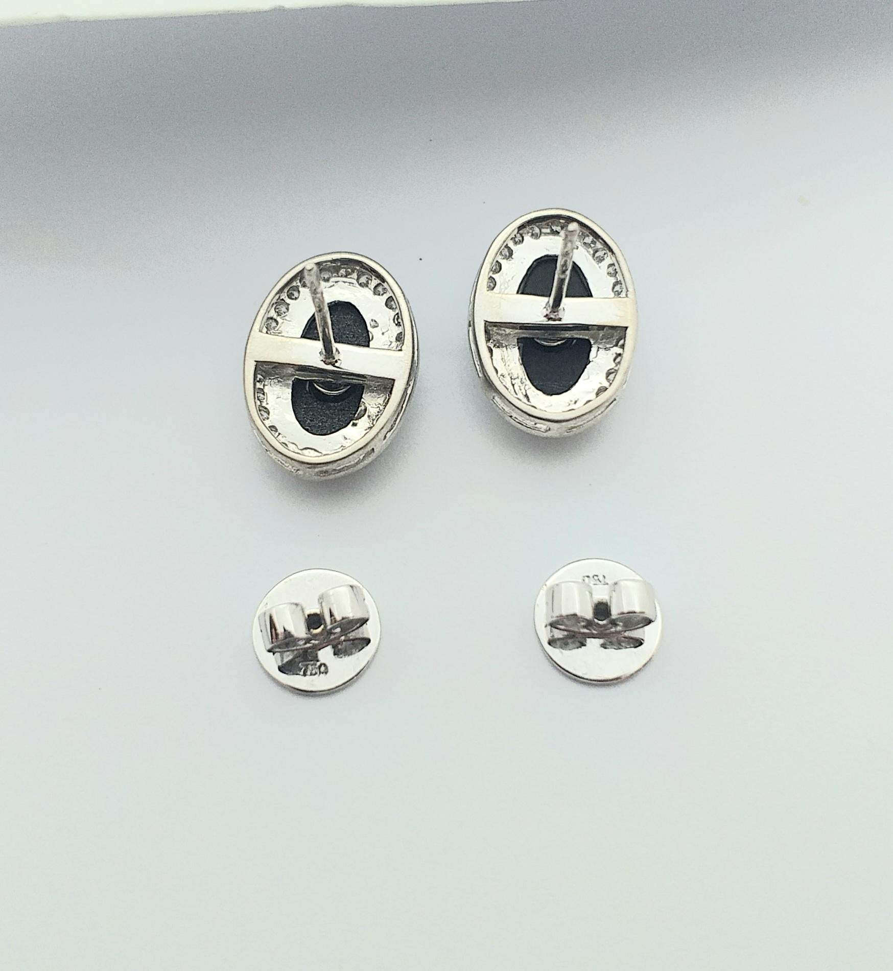 Onyx with Diamond Earrings Set in 18 Karat White Gold Settings For Sale 3