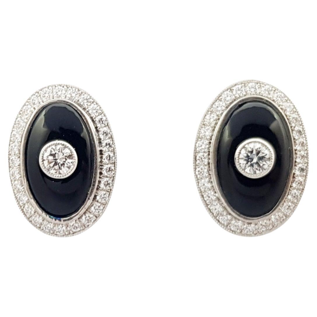 Onyx with Diamond Earrings Set in 18 Karat White Gold Settings For Sale
